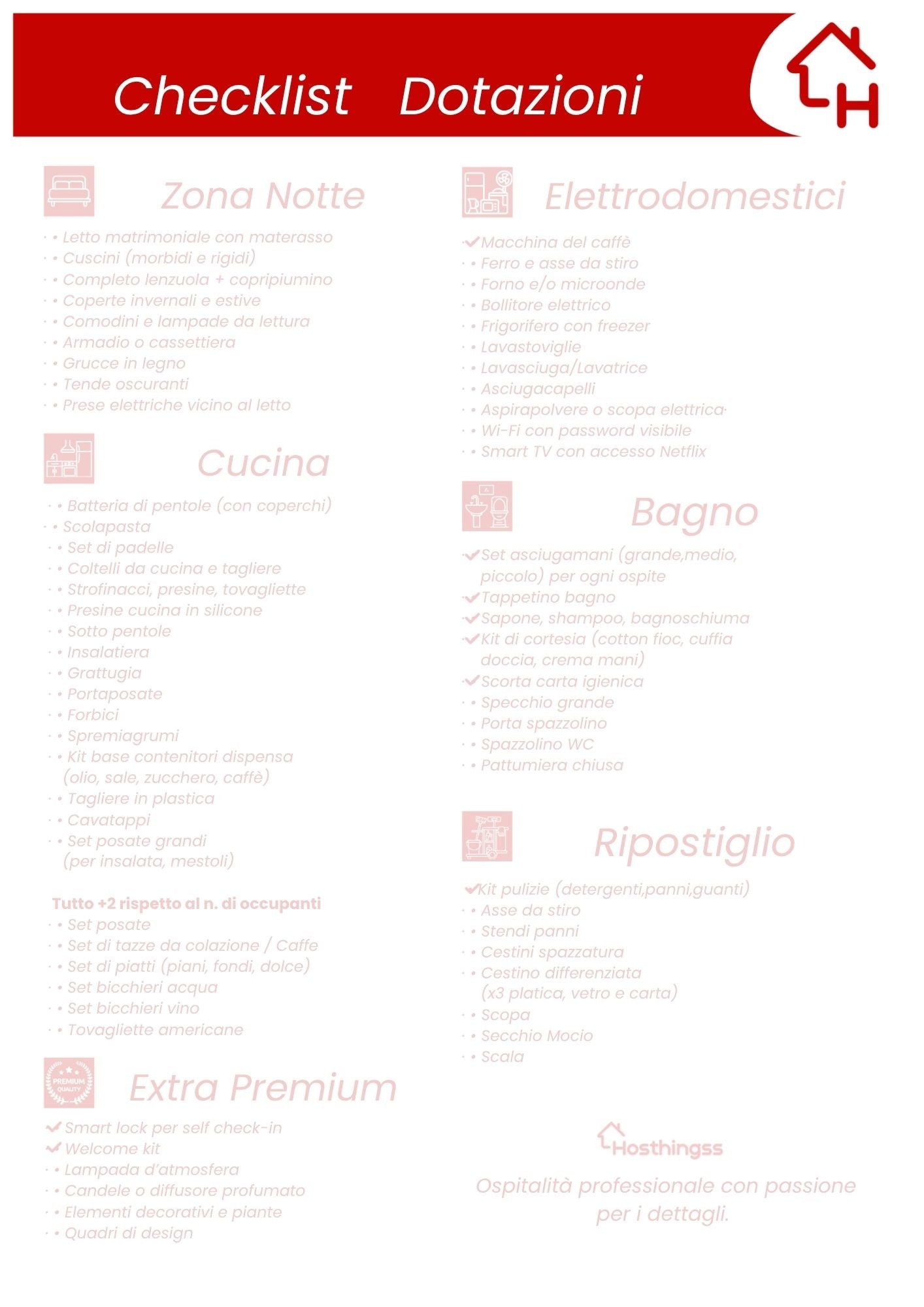 Checklist Dotazioni Per appartamenti perfetti