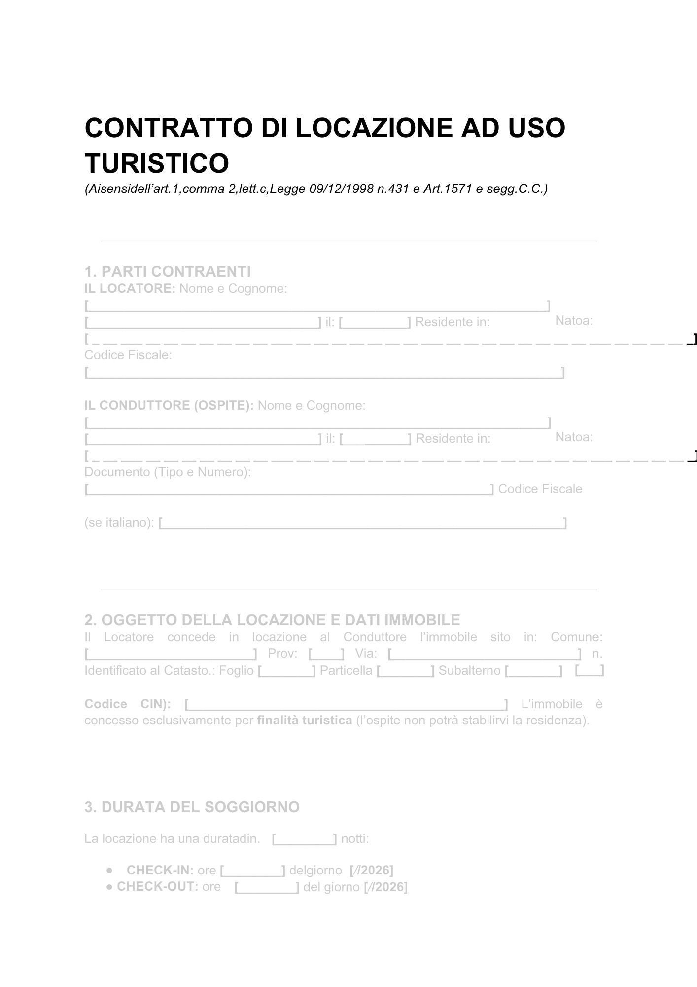 Contratto uso Turistico