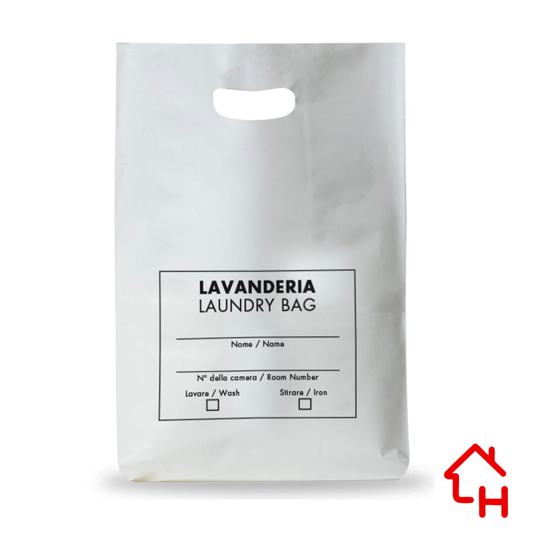 Sacchetto Lavanderia in Polietilene Bianco con Manico a Fagiolo – 40×60 cm